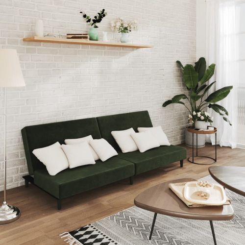 Vidaxl Canapé-Lit À 2 Places Vert Foncé Velours