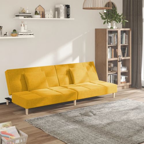Vidaxl Canapé-Lit À 2 Places Avec Deux Oreillers Jaune Tissu