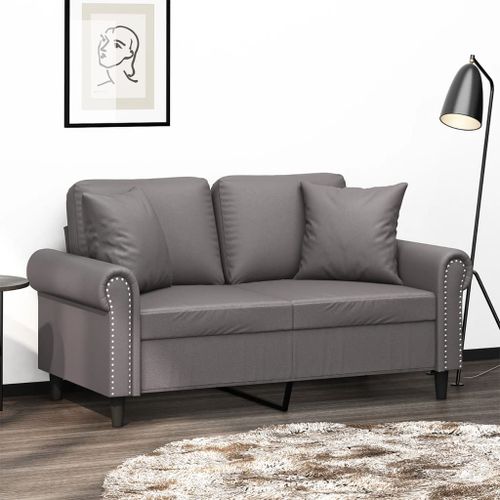 Vidaxl Canapé 2 Places Avec Oreillers Gris 120 Cm Similicuir