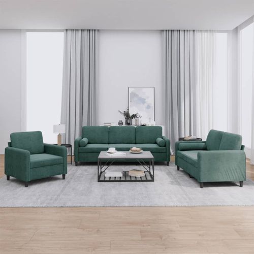 Vidaxl Ensemble De Canapés 3 Pcs Avec Coussins Vert Foncé Velours
