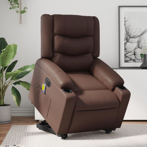 Vidaxl Fauteuil Inclinable De Massage Électrique Marron Similicuir