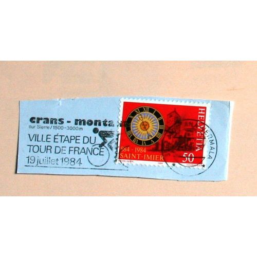 Timbre Suisse Sur Coin D'enveloppe (Avec Flamme, Crans Ville Étape Du Tour De France, 1984)