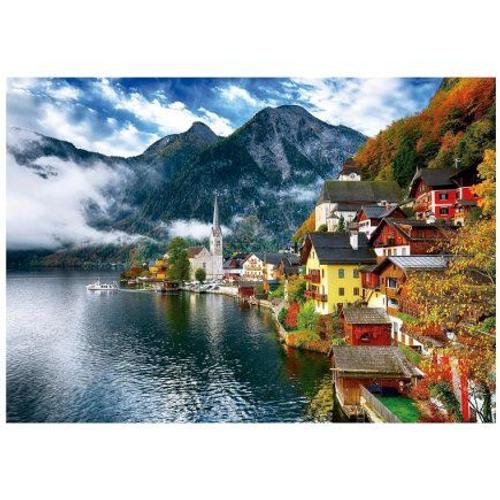 Puzzle Adulte 1500 Pieces Halstatt, Village Entre Lac Et Montagne - Paysage Autriche, Alpes - Colle Incluse - Set Puzzle + Carte