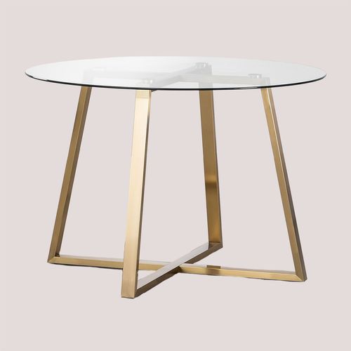 Table Ronde En Verre Et Acier (110 Cm) Salyms Transparent