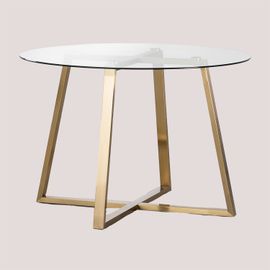 Table Ronde En Verre Et Acier (110 Cm) Salyms Transparent