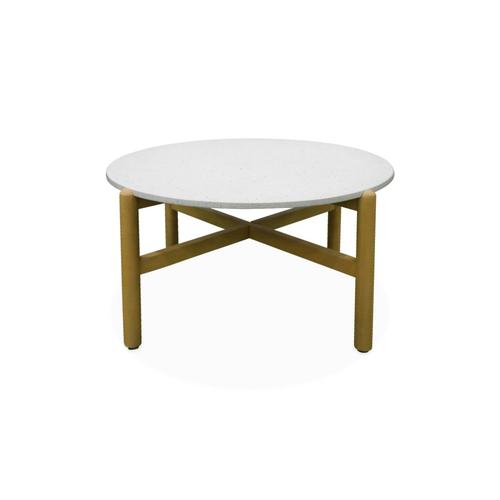 Table Basse De Jardin Sowa Ø70 X 40cm 13kg Bois D'acacia Plateau Ciment Finition Terrazzo