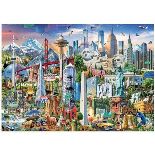Puzzle 1500 Pieces Monuments Et Symboles D'amerique Du Nord - Collection Usa, Etat-Unis - Adulte - Set Puzzle Premium + Carte