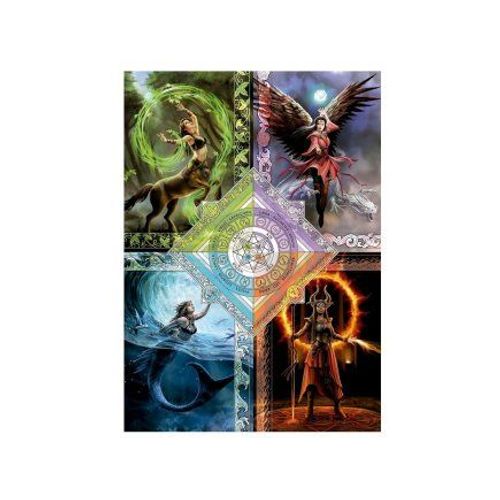 Puzzle Adulte 1500 Pieces - Les 4 Elements De La Magie, Collection Anne Stokes - Astrologie, Zodiaque - Set Puzzle + Carte