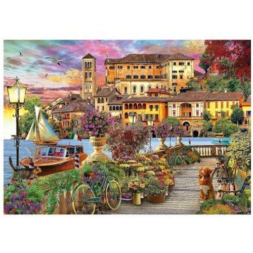 Puzzle Balade Italienne 1500 Pieces Adulte - Colle Incluse - Peinture Italie Romantique - Paysage - Set Puzzle Qualite Et Carte