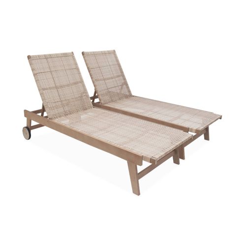 Lot De 2 Transats En Bois Et Résine Esprit Cannage. Dossier Inclinable