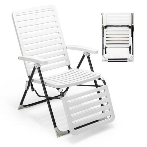 Costway Chaise Longue Inclinable Avec Dossier Réglable À 7 Niveaux, Transat Bain De Soleil Fauteuil De Jardin Pour Piscine, Plage