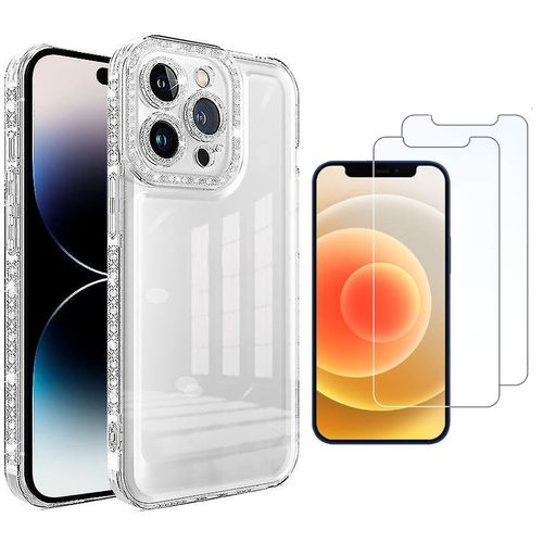 Coque Silicone Antichoc Transparente Strass + 2 Vitres Protection Ecran Pour Apple Iphone 12 Pro Little Boutik®
