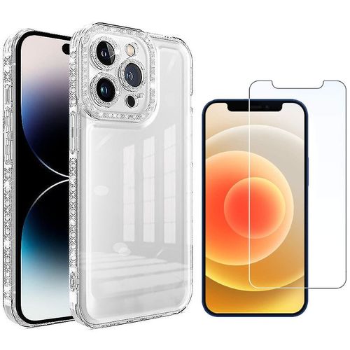 Coque Silicone Antichoc Transparente Strass + Vitre Protection Ecran Pour Apple Iphone 12 Pro Little Boutik®
