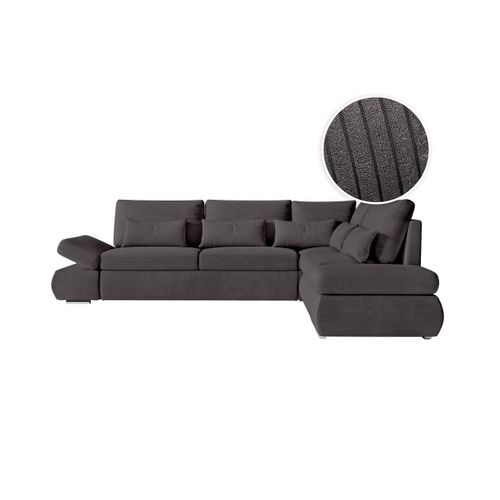 Canapé D'angle Réversible Sebastian Convertible Avec Coffre En Velours Côtelé - Gris Foncé