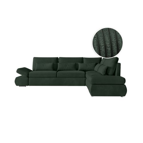 Canapé D'angle Réversible Sebastian Convertible Avec Coffre En Velours Côtelé - Vert Foncé