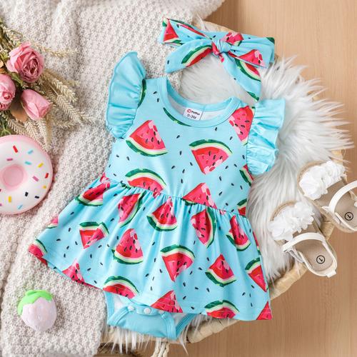 2pcs Bébé Filles Mignon Pastèque Volant Cool Combi-Short D¿Été