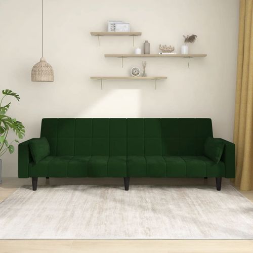 Vidaxl Canapé-Lit À 2 Places Avec Deux Oreillers Vert Foncé Velours