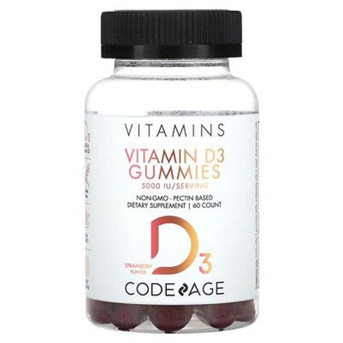 Codeage Gommes À La Vitamine D3, Sans Ogm, À Base De Pectine, Fraise, 60 Gommes