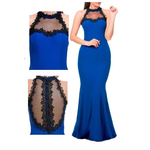 Tenue De Soiree Longue Robe Bleu Roi Bustier Feminin Decolete Dos Dentelle Tulle Strass Elegance Sexy Chic Structure Soutien Taille 40 Tenue De Ceremonie Fete Evenement Cocktail Mariage Célébration