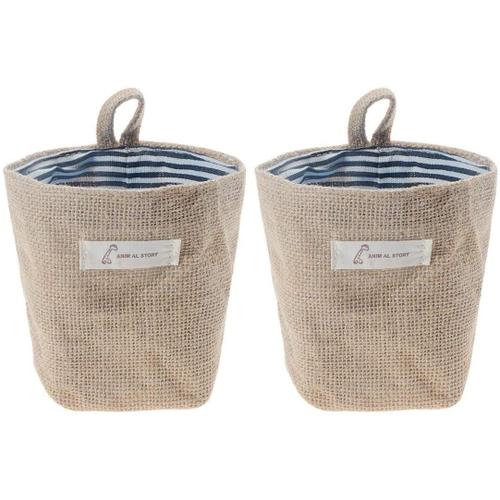 Mini Sac De Rangement Suspendu Coton Organisateur Panier De Rangement Décor Sac Poubelle Pour Chambre Mur Porte Placard 2 Pièces Séries