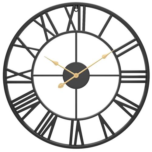 Horloge Murale, Horloge en MéTal Noir Analogique RéTro Style Chiffre Romain Antique Horloge Murale à Mouvement à Quartz Silencieux pour la DéCoration IntéRieure