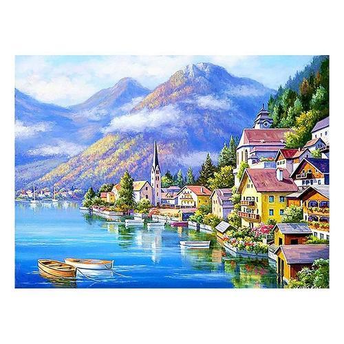 Kits De Peinture Adulte Par Numéro Sur Toile 16x20 Pouces Kit De Peinture Acrylique Bricolage Pour Enfants Et Adultes Débutant - Petite Ville De Bateau