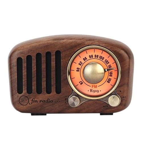 Haut-Parleur Bluetooth Radio Rétro R919, Radio Fm Avec Style Classique À L'ancienne, Bluetooth, Fente Pour Carte Tf, Bois De Noyer