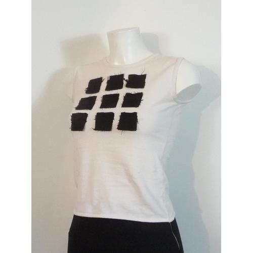 Top/ Tee Shirt Rose Avec Carrés Noir Sans Manches- Taille Xs- Biche De Bère