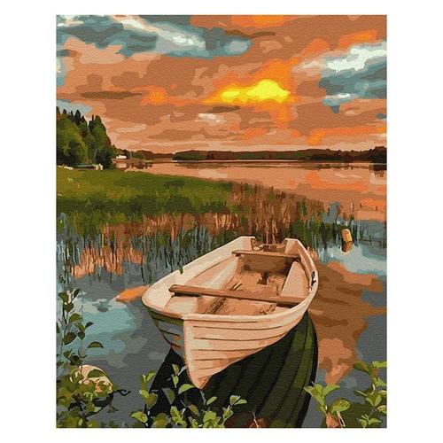 Jeux De Peinture Adulte Par Numéro Sur Toile 16x20 Pouces De Peinture Acrylique Bricolage Pour Enfants Et Adultes Débutant - Bateau Au Bord Du Lac