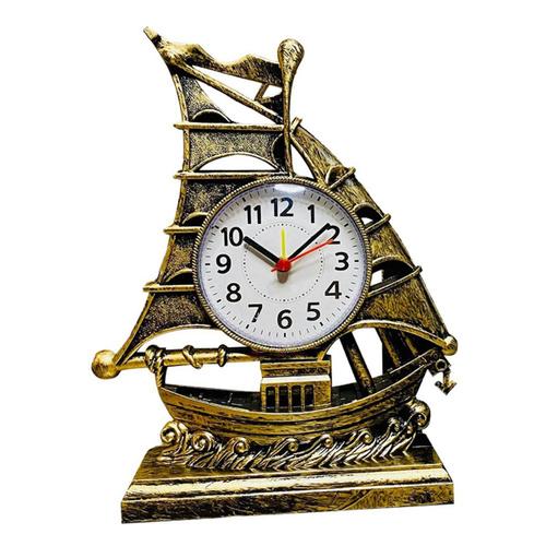 Horloge Réveil Table De Voilier Modèle Rétro Vintage Ornement Horloges De Bureau Nautique Figure De Bateau Chevet Silencieux, Couleur Bronze