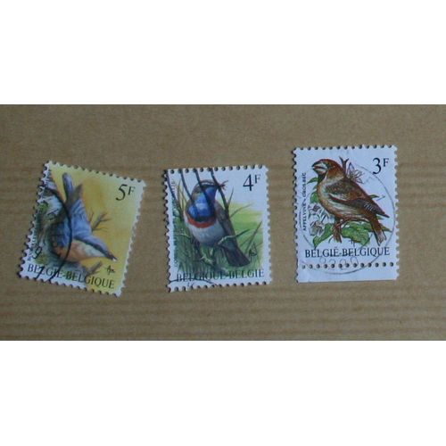 3 Timbres Oblitérés : Belgique (Oiseaux)