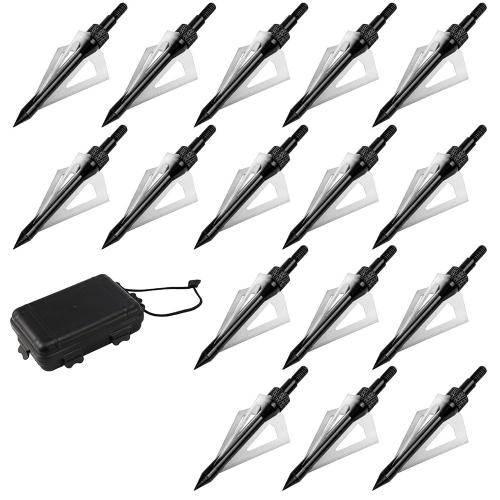 16 Pièces Séries Chasse Tir À L'arc Broadheads 100 Grain 3 Lames Les Lames Flèches Compatible Avec Arbalète Et Arc À Poulies, Noir