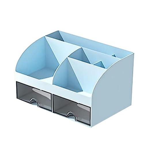 Organiseur De Bureau - Organiseur De Bureau Avec 6 Compartiments Et 2 Petits Tiroirs, Boîte De Rangement De Bureau Pour Porte-Stylos, Télécommande Bleue