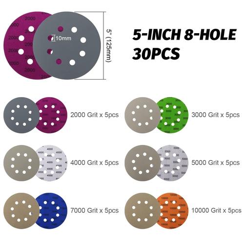 Disque De Ponçage De 5 Pouces Crochet Et Boucle Papier De Verre En Carbure De Silicium À 8 Trous Avec Tampon Pour Le Polissage De Meuleuse De Ponçage Humide/Sec