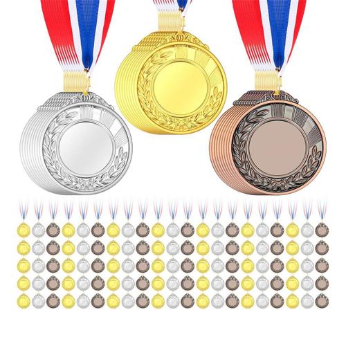 50 Pièces Médailles De Récompense Vierges Avec Rubans De Cou, Médailles De Récompense En Or Argent Bronze Médailles Du Gagnant Prix