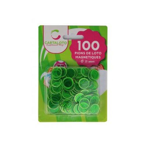 100 Pions De Loto Magnetiques Vert 17 Mm - Plastique Transparent - Jetons Aimantes - Pour Cartons, Grilles - Accessoire Jeu + Carte