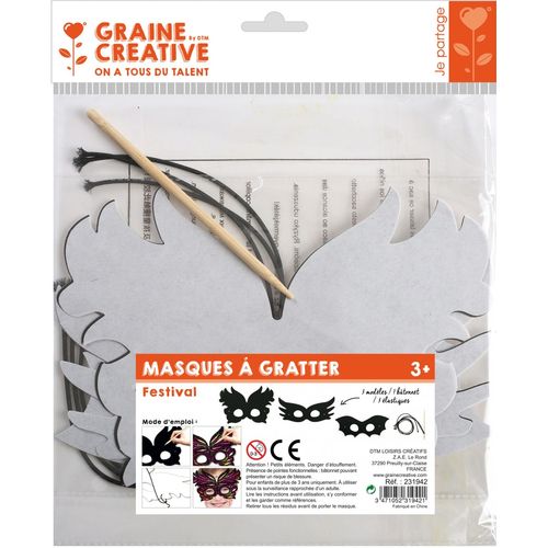 Graine Creative 3 Masques A Gratter Festival + Grattoir