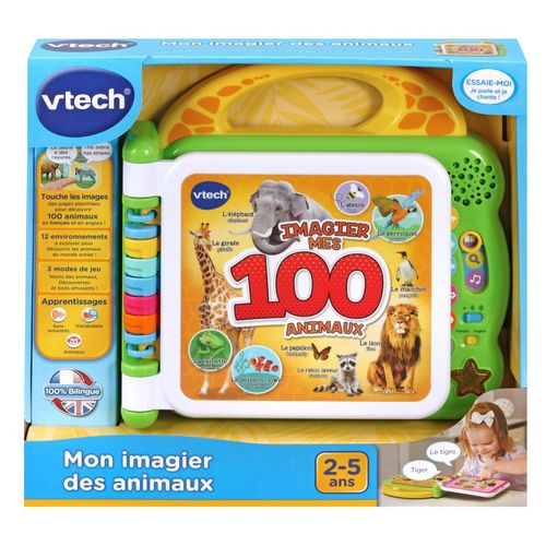 Vtech Baby Mon Imagier Bilingue - 100 Animaux - Livre interactif bilingue - Pour Enfant - Pile - Multicolore