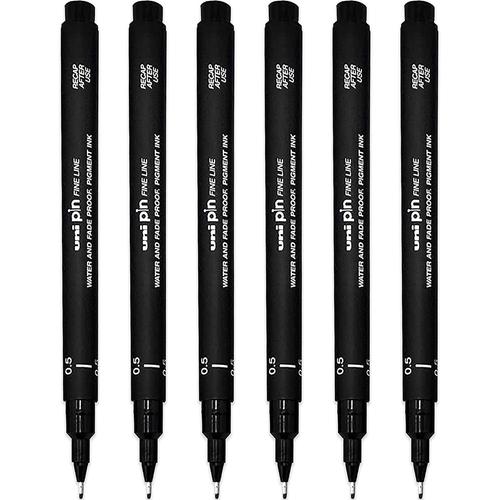 6 Feutres De Dessin Uni Pin - 0.5 Mm - Noir - Uni-Ball