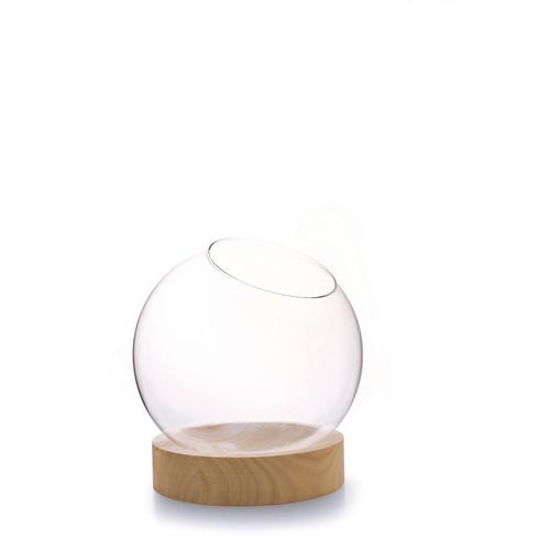 Graine Creative Vase Globe + Socle Bois Ø 20 Cm X H21 Cm