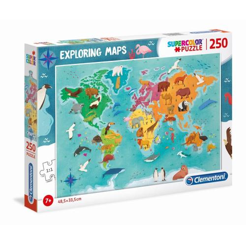 Puzzle Enfant Exploring Maps 250 Pièces - Monde - Animaux