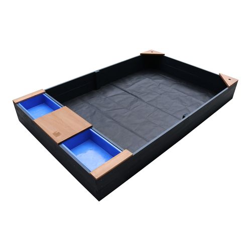 Bac À Sable En Bois Avec Banc Et Récipients Pour L'eau | Bac À Sable Pour Enfants En Anthracite Et Brun | 180 X 115 Cm - Axi Kelly