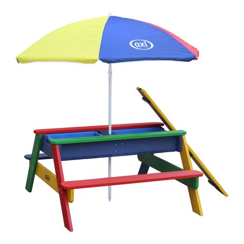 Table Sable Et Eau / Table Pique Nique Multicouleur | Table D'eau Avec Couvercle, Boîtes De Rangement & Parasol | Table De Jeu Enfant À Eau Pour Le Jardin - Axi Nick