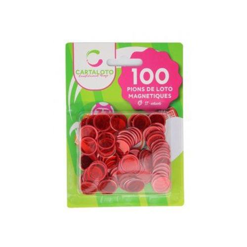 100 Pions De Loto Magnetique 17mm, Coloris Rouge - Marquage Et Ramasse Facile - Jetons Aimantes - Set Accessoire Jeu Bingo + Carte
