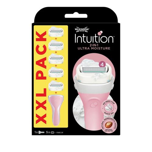 Wilkinson - Intuition 2in1 Ultra Moisture - Lames De Rasoir Pour Femme - Pack De 5 Lames + Manche 