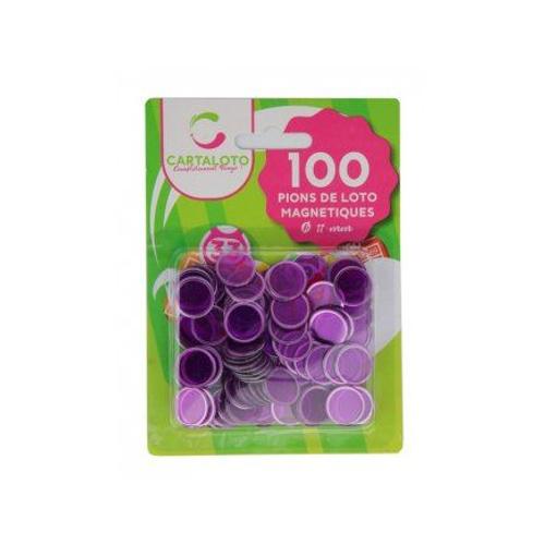 Blister 100 Pions De Loto Magnetiques Violet - Fluo Et Transparent - Jetons Aimantes Pour Carton - Set Accessoire Joueur + Carte