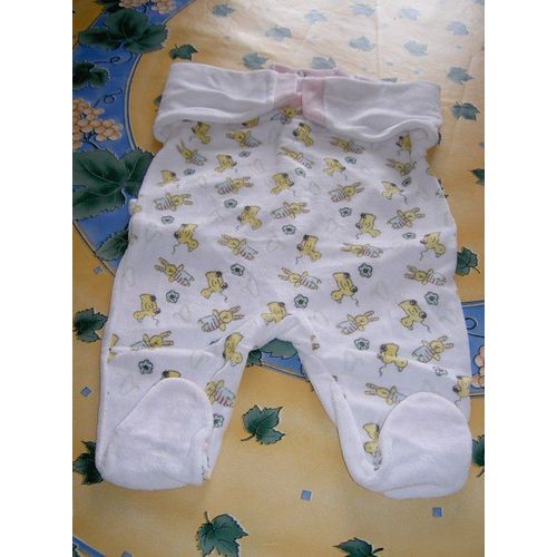 Pyjama Blanc Et Rose 6 Mois Avec Petit Lapin Et Canard