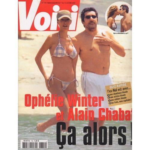 Voici / 07-01-2002  N° 739 : Ophélie Winter / Alain Chabat (4p) - Johnny Hallyday (2p) - Isabelle Adjani / Daniel Day Lewis (1p) - Mariah Carey (3/4p) - Celine Dion (1,5p)