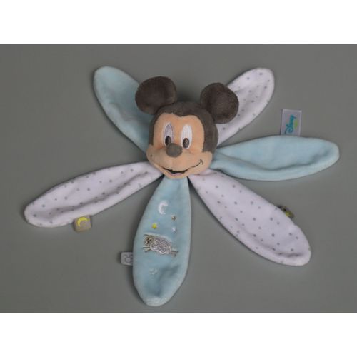 Doudou Mickey pétales bleu blanc mouton Disney Baby