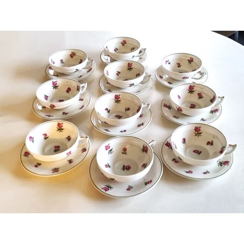 Service Porcelaine De Limoges 10 Tasses + 10 Sous Tasses À Thé Ou Café Motifs "Roses"